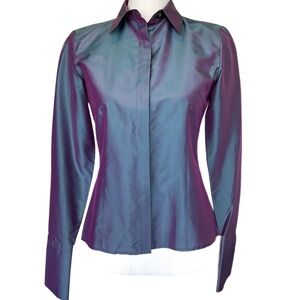 Vintage Iridescent Classic Silk Button Front Blouse Top Garfield & Marks